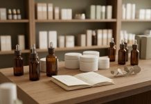 Banco vendita di Tamburrino con prodotti skincare e consulenza alle clienti