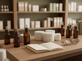 Banco vendita di Tamburrino con prodotti skincare e consulenza alle clienti