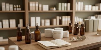 Banco vendita di Tamburrino con prodotti skincare e consulenza alle clienti