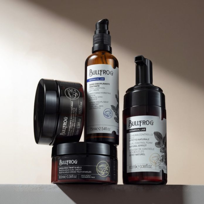 Prodotti styling Bullfrog Barbershop - Pasta Modellante, Siero Disciplinante e Schiuma Controllo Ricci